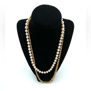 Vintage Pearl Necklace Set of Two Brown and White